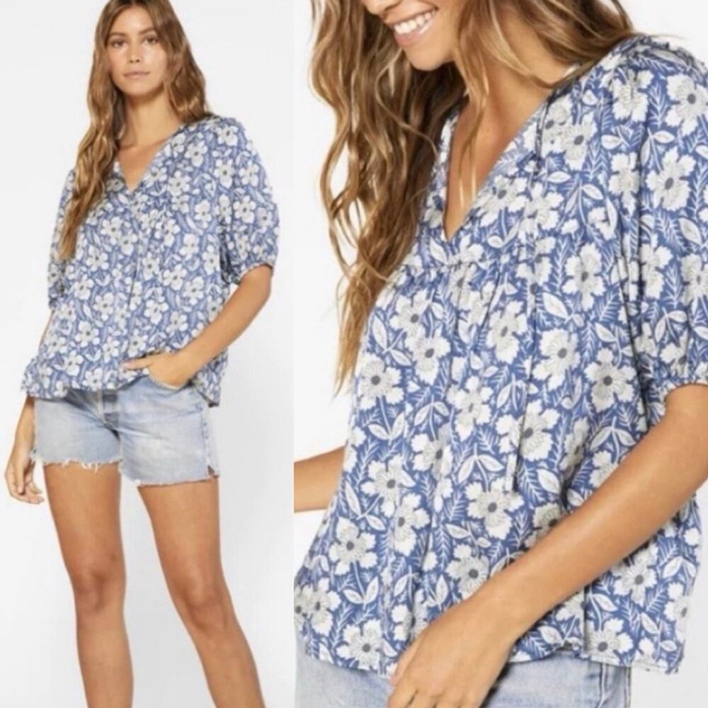 Outerknown Nico Top silk organic cotton hemp Floral small Peasant Prairie Chic